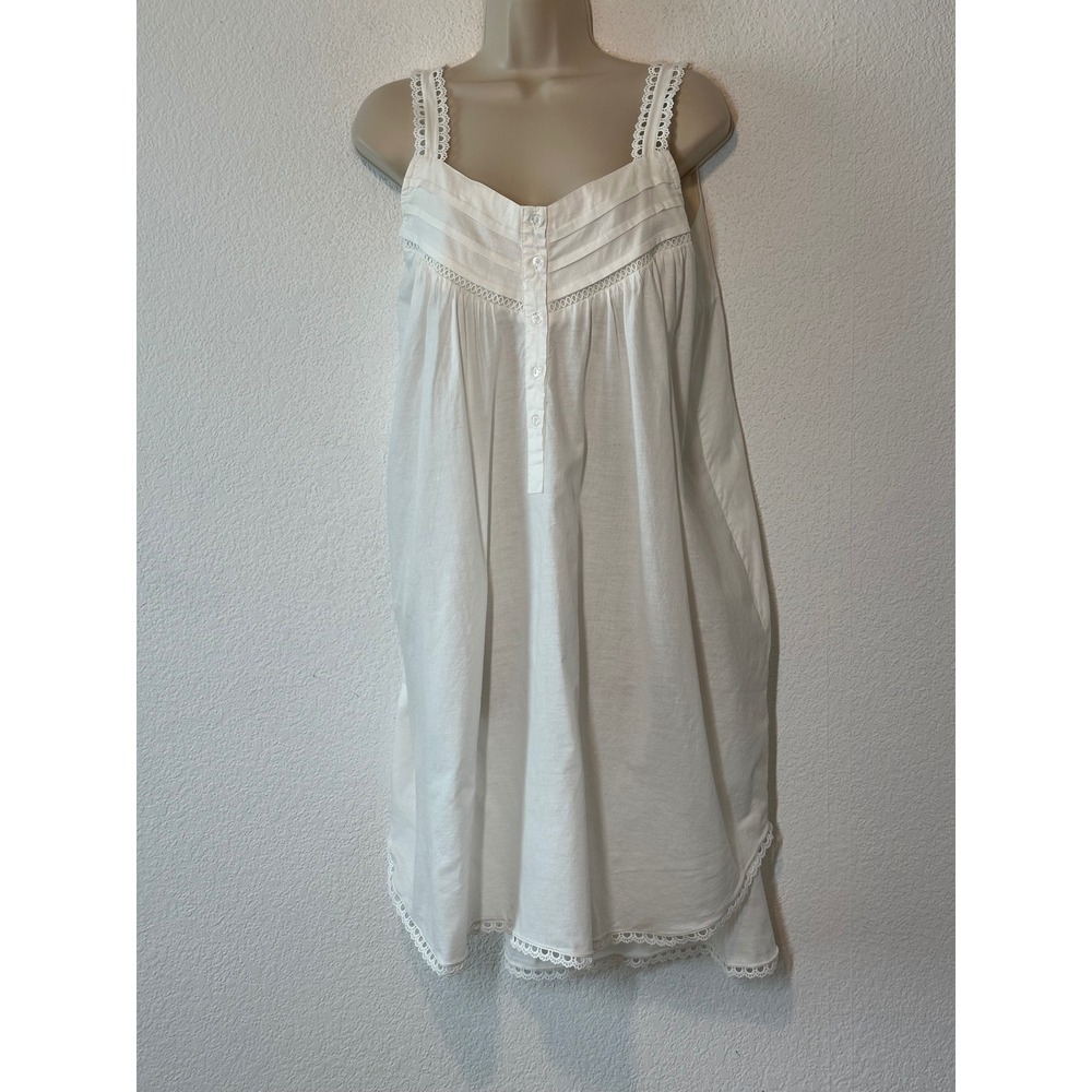 Soie Roses White Cotton Eyelet Lace Nightgown Sleeveless Button Front XL
